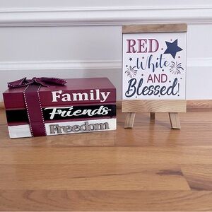 🎆 Patriotic Decor Set – Family & Freedom Block + Red, White & Blessed Sign 🎆